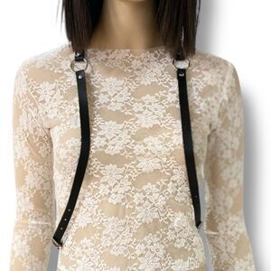 Black Leather Chest Harness Suspender Straps  NEW
